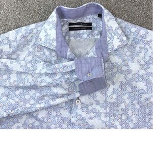 Hammer Made Mens Size 16 Italian Fabric Purple Geometric Button Up Casual Dress‎